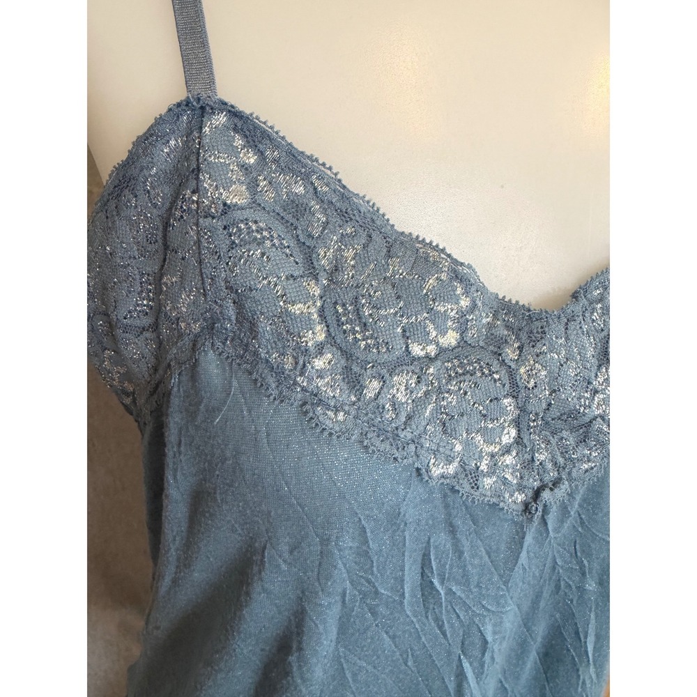 Vanity Y2K Coquette Balletcore Camisole Top Blue Metallic Lace Womens Large - Picture 3 of 7